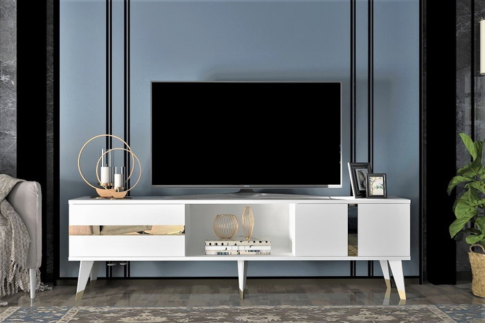 Hanah Home Soporte de TV Vania Blanco y Dorado Hanah Home Soporte de TV Vania Blanco y Dorado